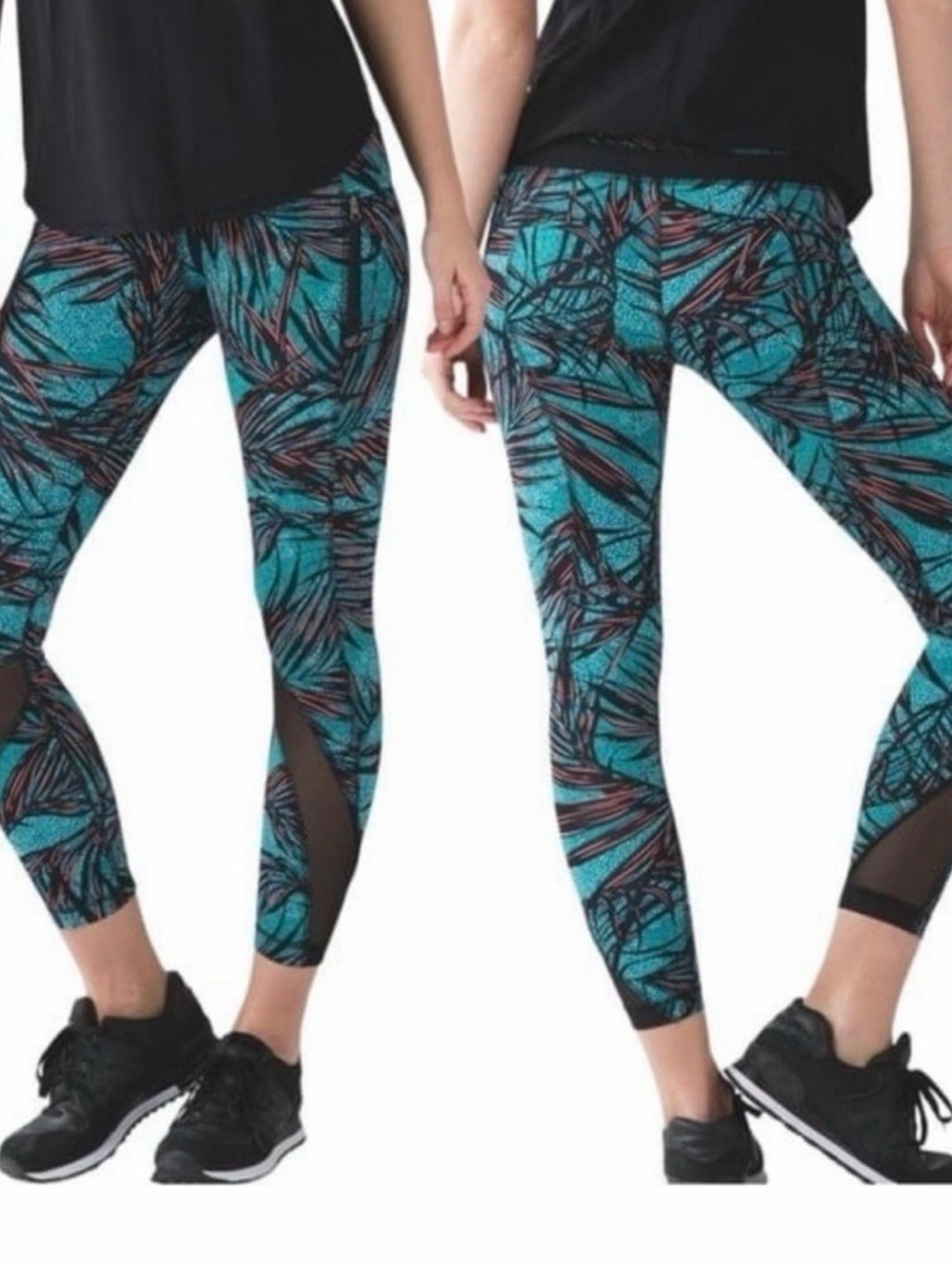 lululemon athletica Teal and Black Leaf-Print 7/8 Leggings